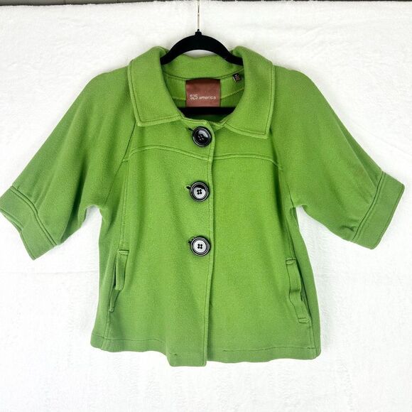 525 America Knit Short Sleeve Sweater Cardigan Size Medium Green Artsy - Picture 1 of 8